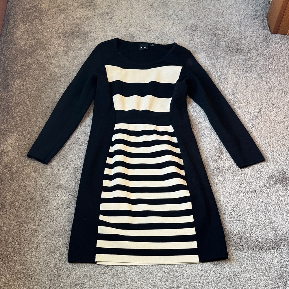 Tribal Black Cream Striped Long Sleeve Sheath Dress SIZE XL